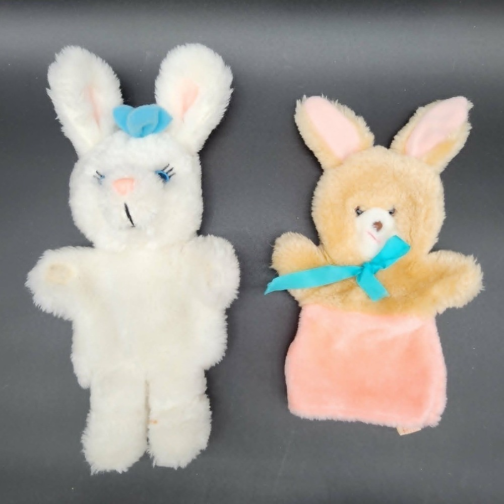 Animal Fair White Tan Plush‎ Bunny Hand Puppet Vintage Easter Retro Toy
